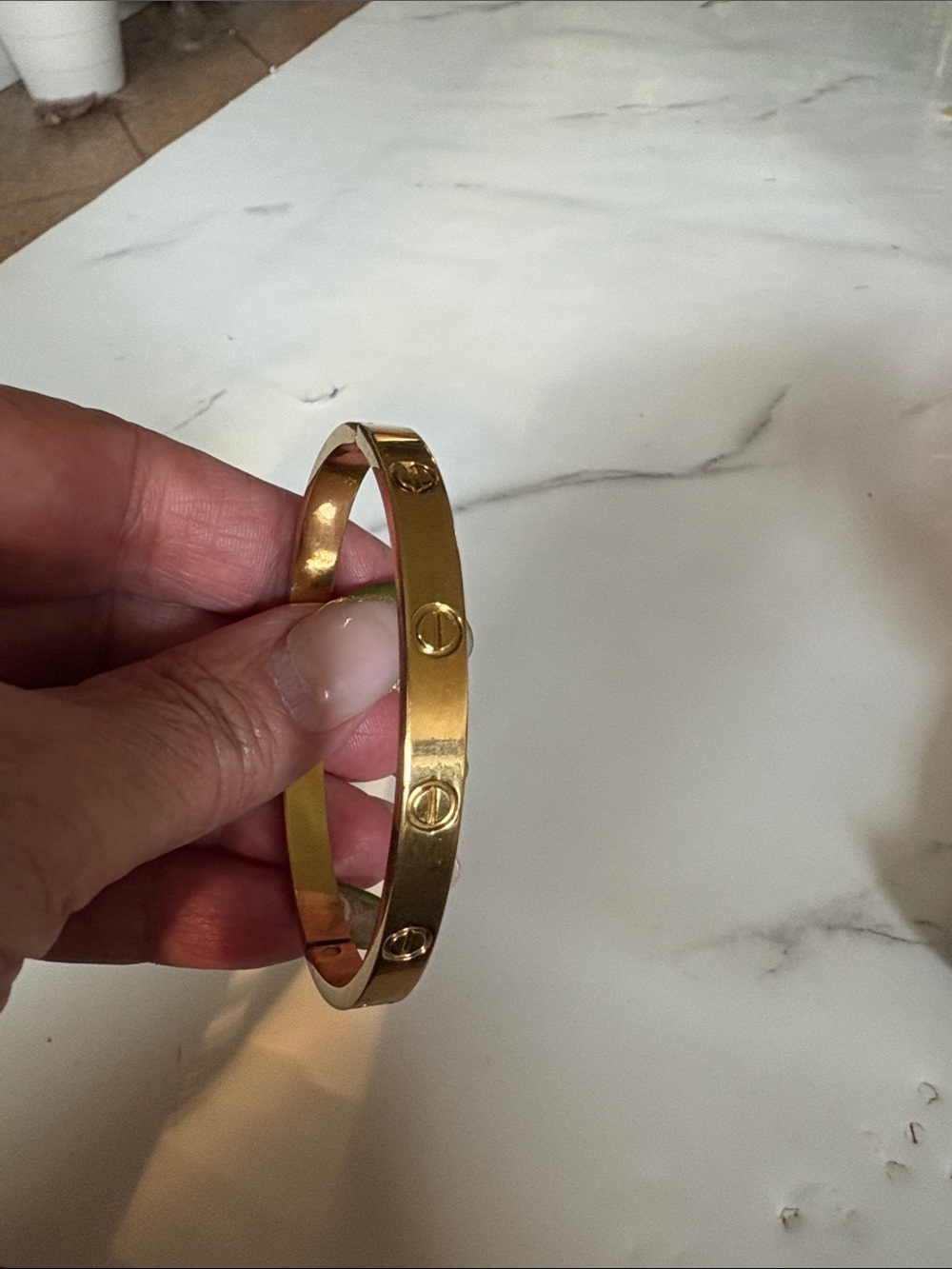 Gold Screw-Accent Bangle Bracelet